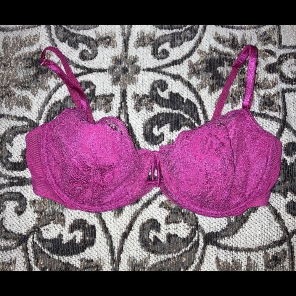Victoria’s Secret Hot Pink Lace Bra 34C Gold Ring Push Up Without Padding new